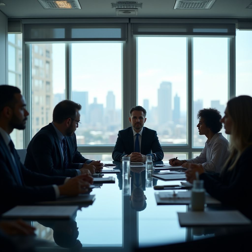 Equipo de FinancePro en la oficina principal